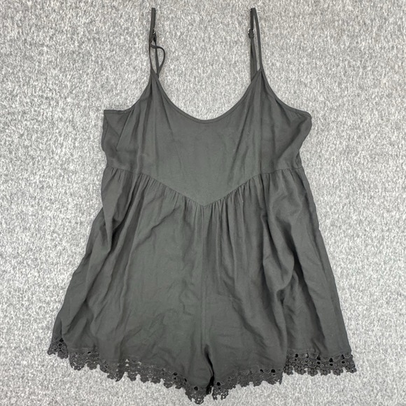 Volcom Pants - Volcom Romper M Black Lace Trim Strappy Mini Boho Festival Womens